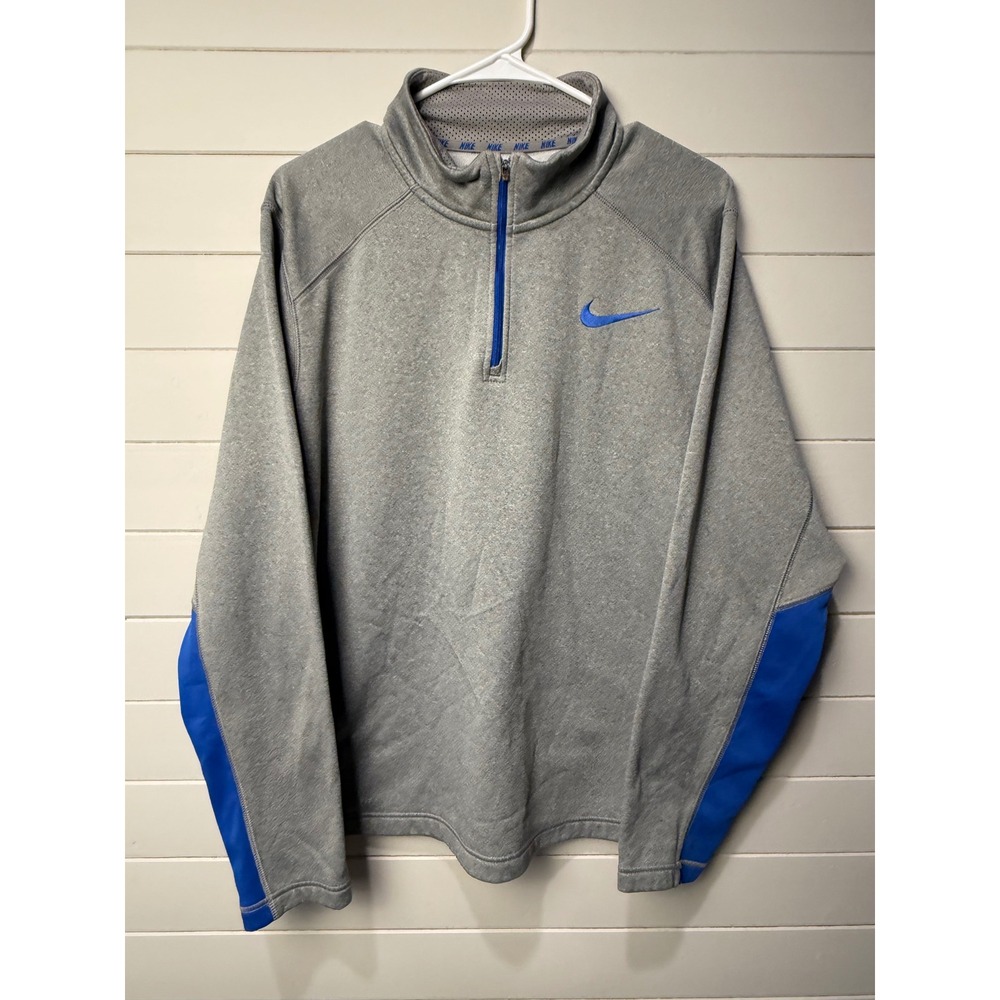 Nike Therma-Fit‎ Men's Gray Blue Quarter Zip Pullover Long Sleeve Athletic Top L